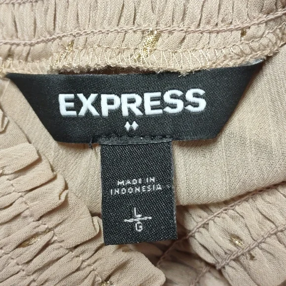 Express Women's Top Blouse Tan Cowl Neck Elastic Cuff Sheer Size L - Picture 7 of 8